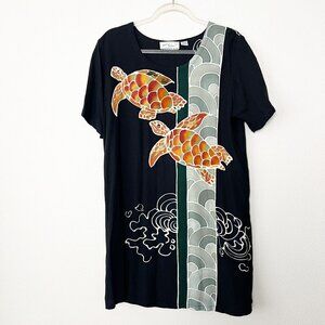 Eastern Sun Womens Large Turtle Batik Rayon Short Sleeve Sun Dress